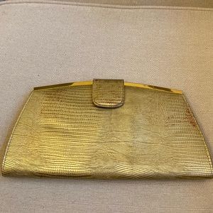 Gold Faux Snakeskin Clutch